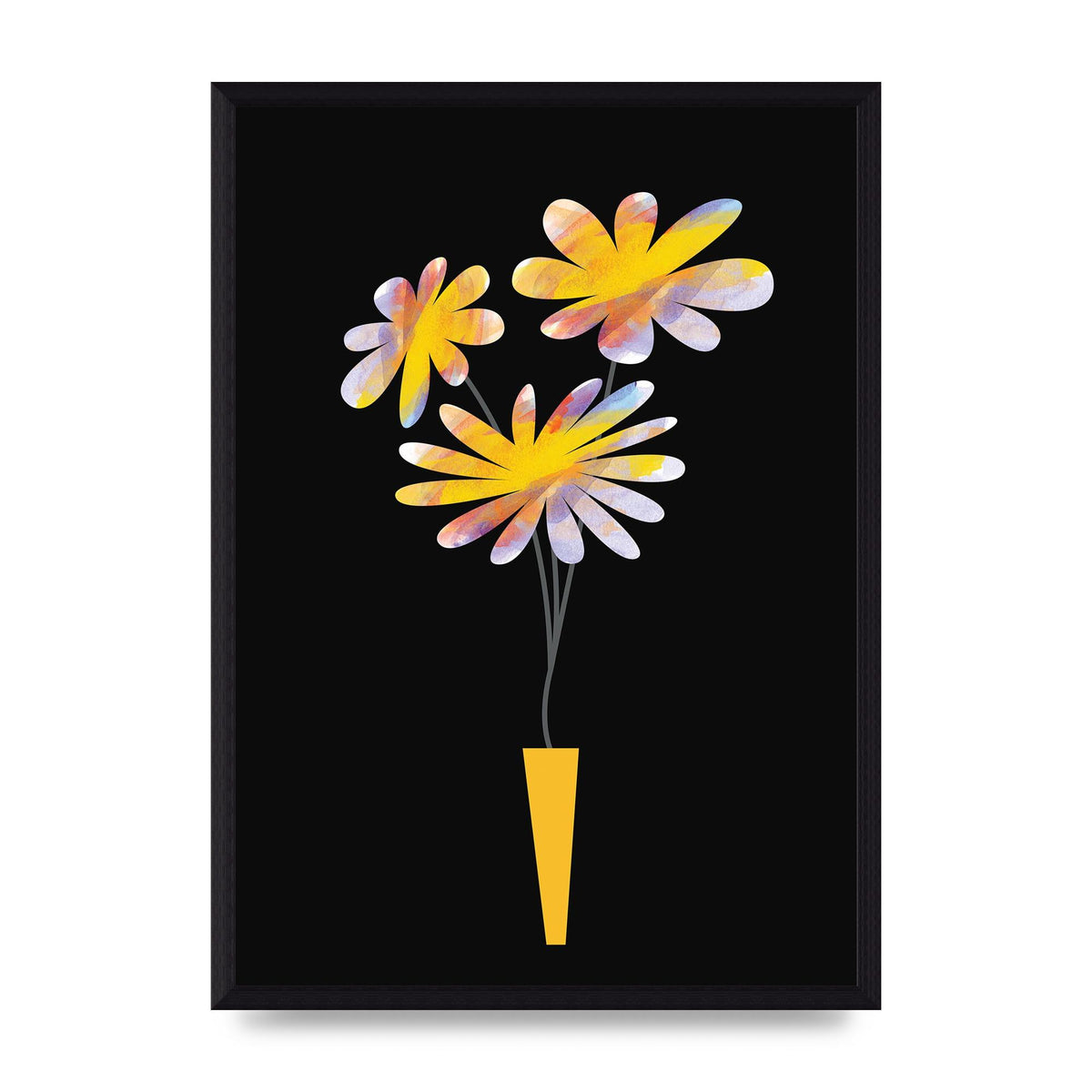 Black Collage Watercolour Vase Wall Art - A3 framed