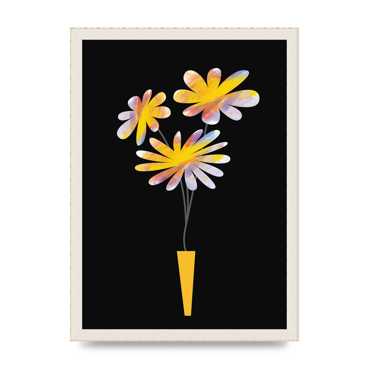 Black Collage Watercolour Vase Wall Art - A3 framed