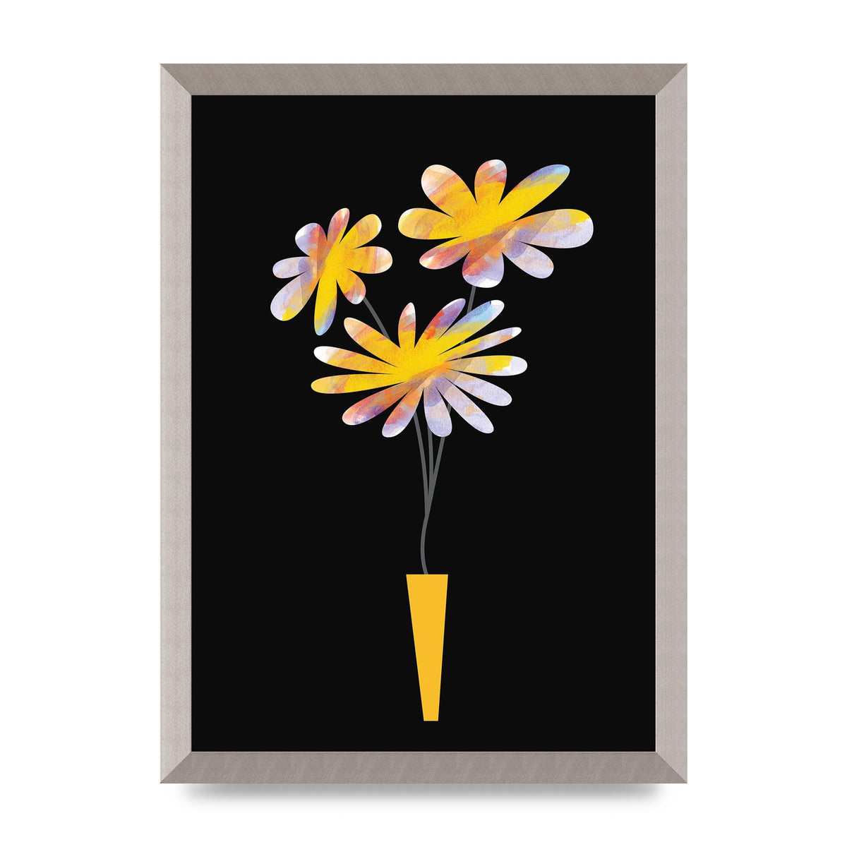 Black Collage Watercolour Vase Wall Art - A3 framed