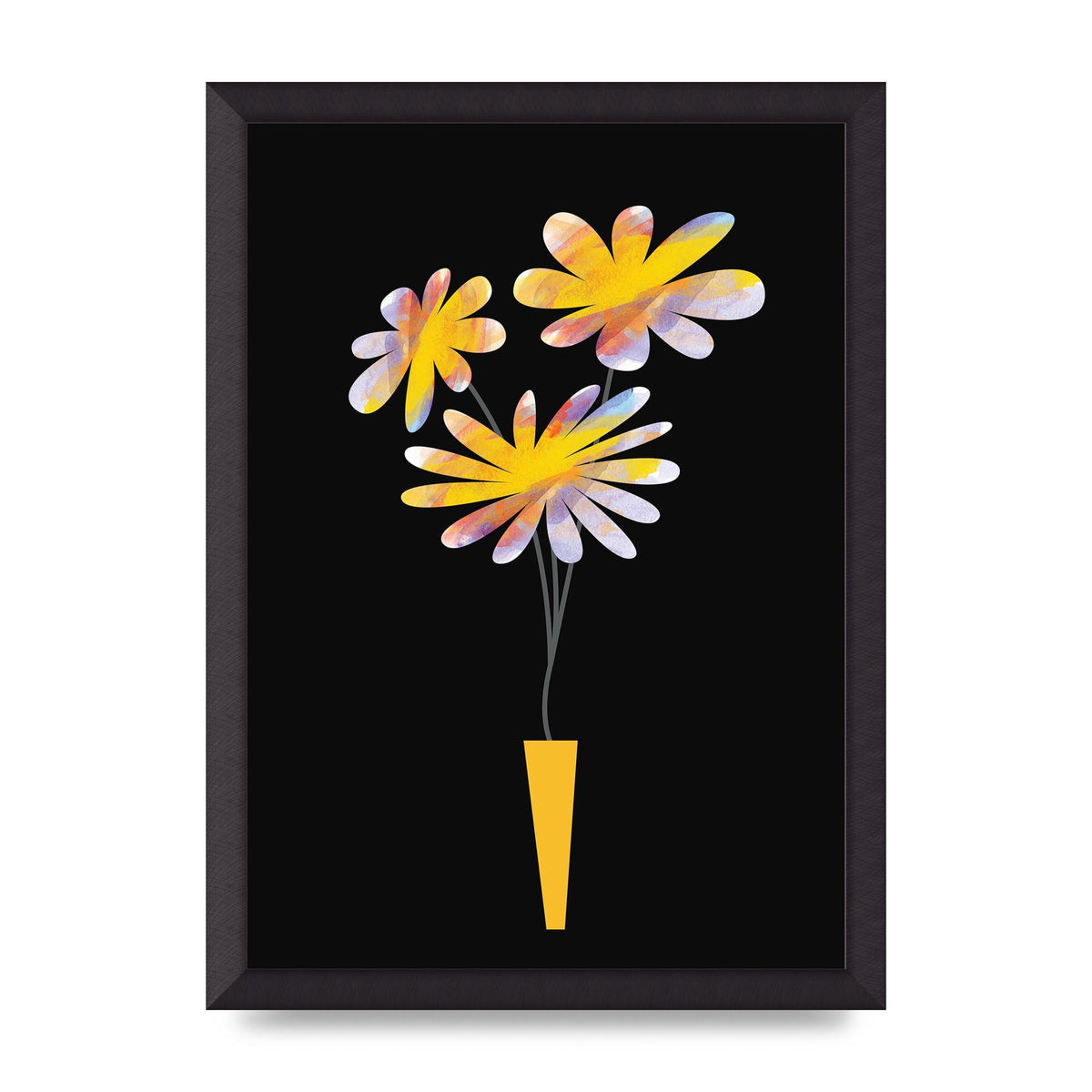 Black Collage Watercolour Vase Wall Art - A3 framed