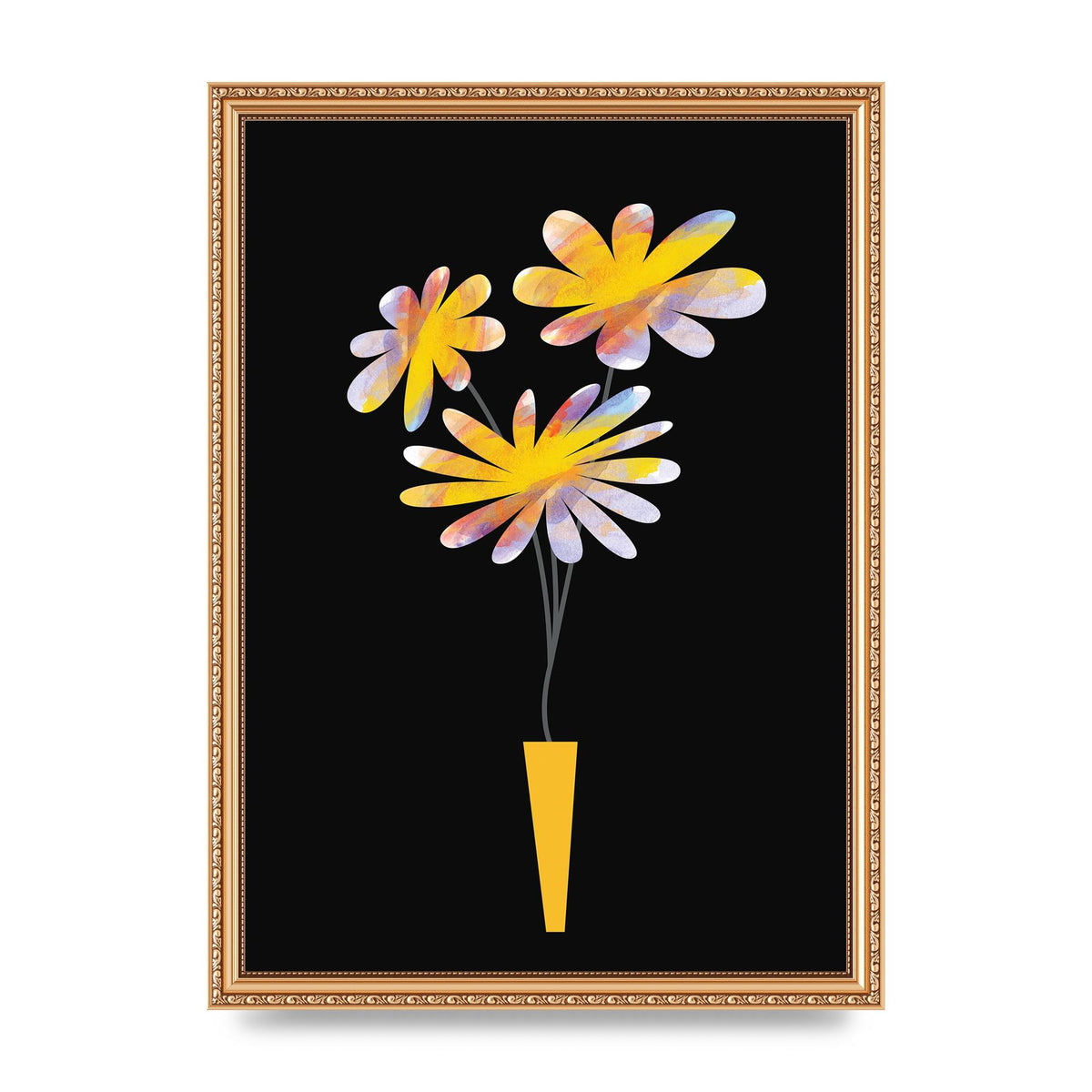 Black Collage Watercolour Vase Wall Art - A3 framed