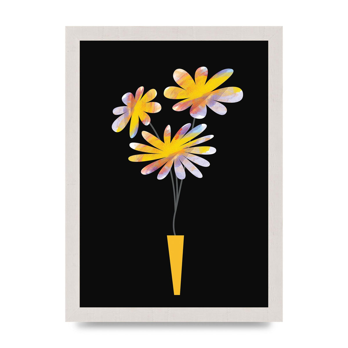 Black Collage Watercolour Vase Wall Art - A4 framed