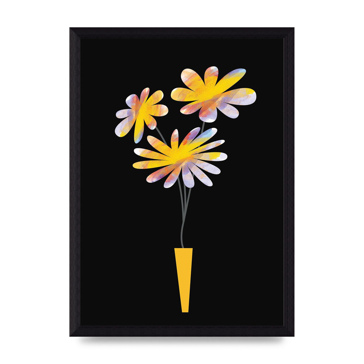 Black Collage Watercolour Vase Wall Art - A4 framed