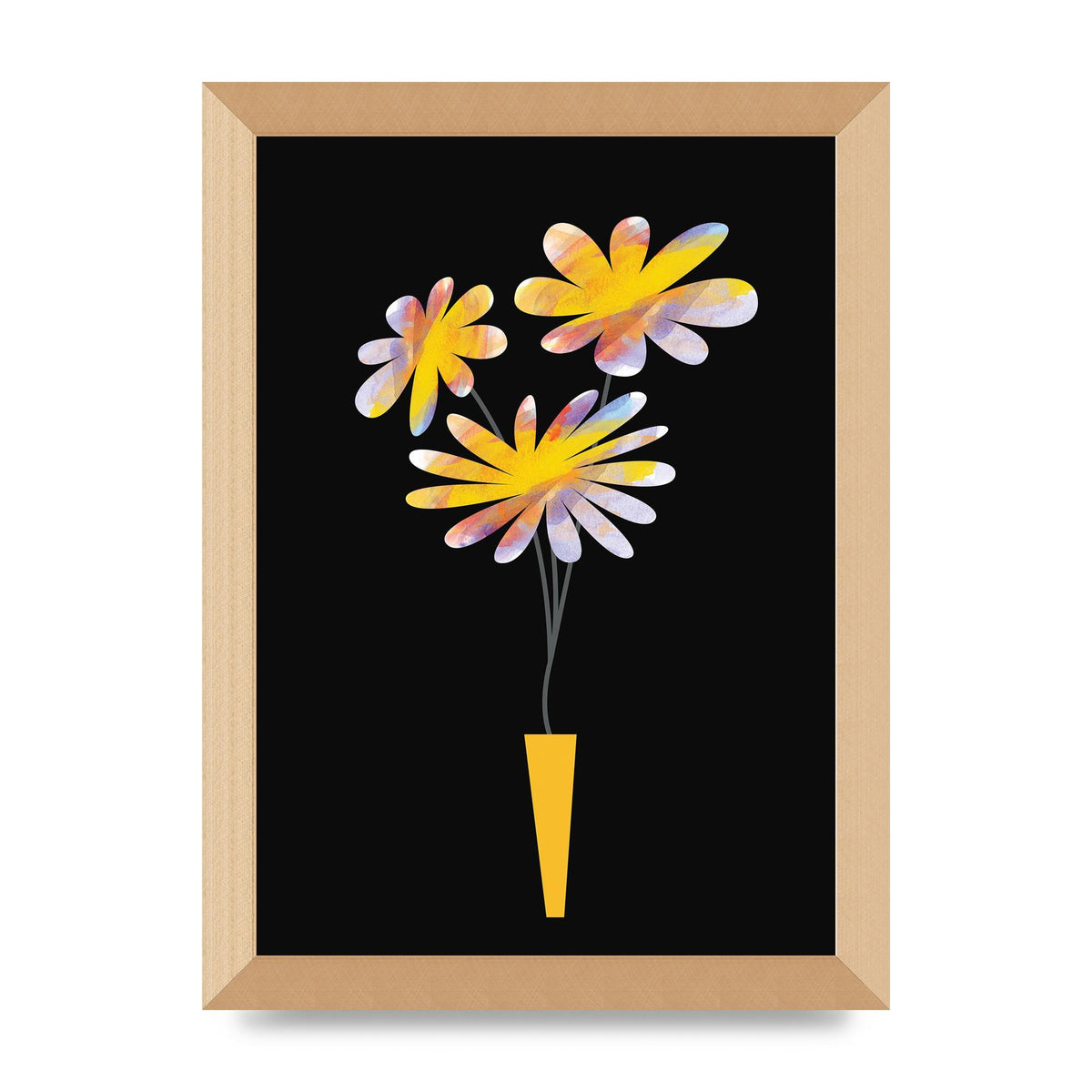 Black Collage Watercolour Vase Wall Art - A4 framed