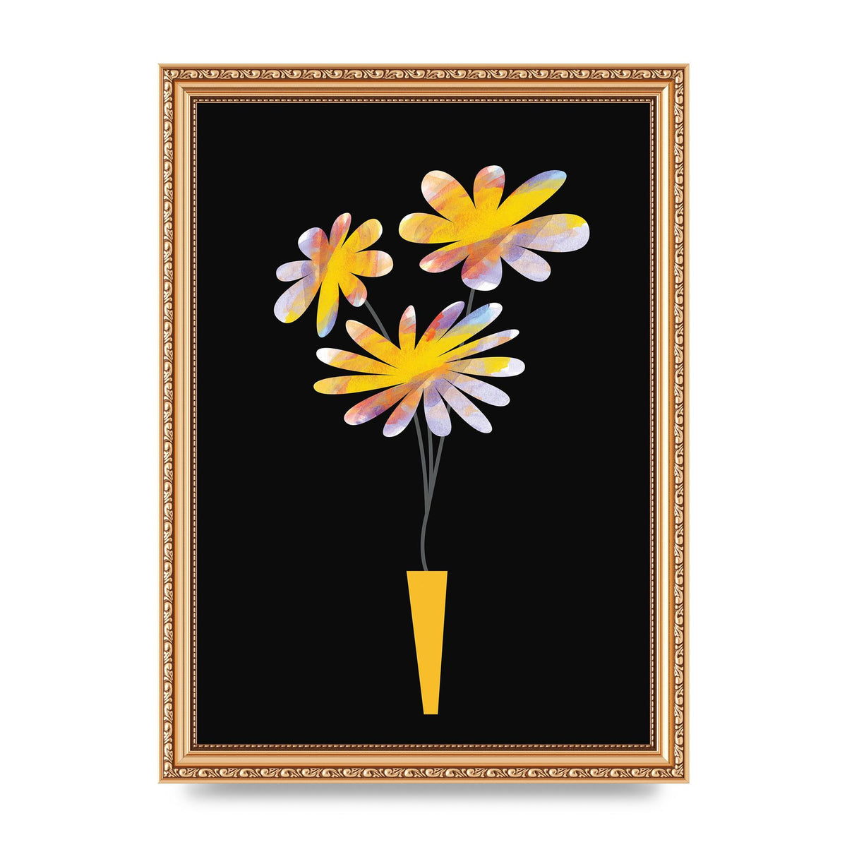 Black Collage Watercolour Vase Wall Art - A4 framed