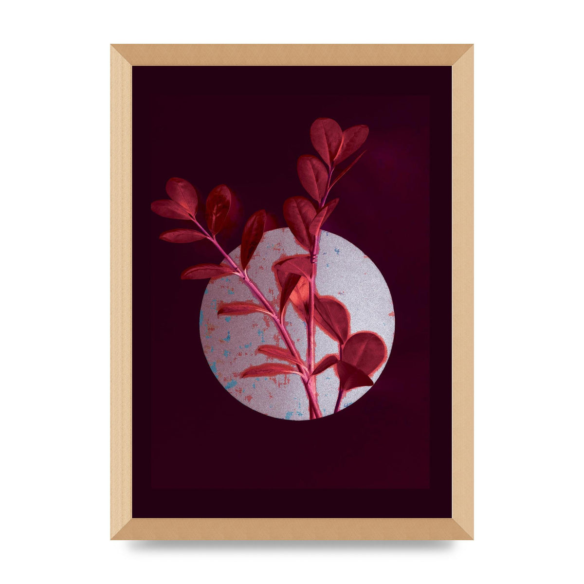 Dark Pink Red Flower Printed Poster - A3 framed