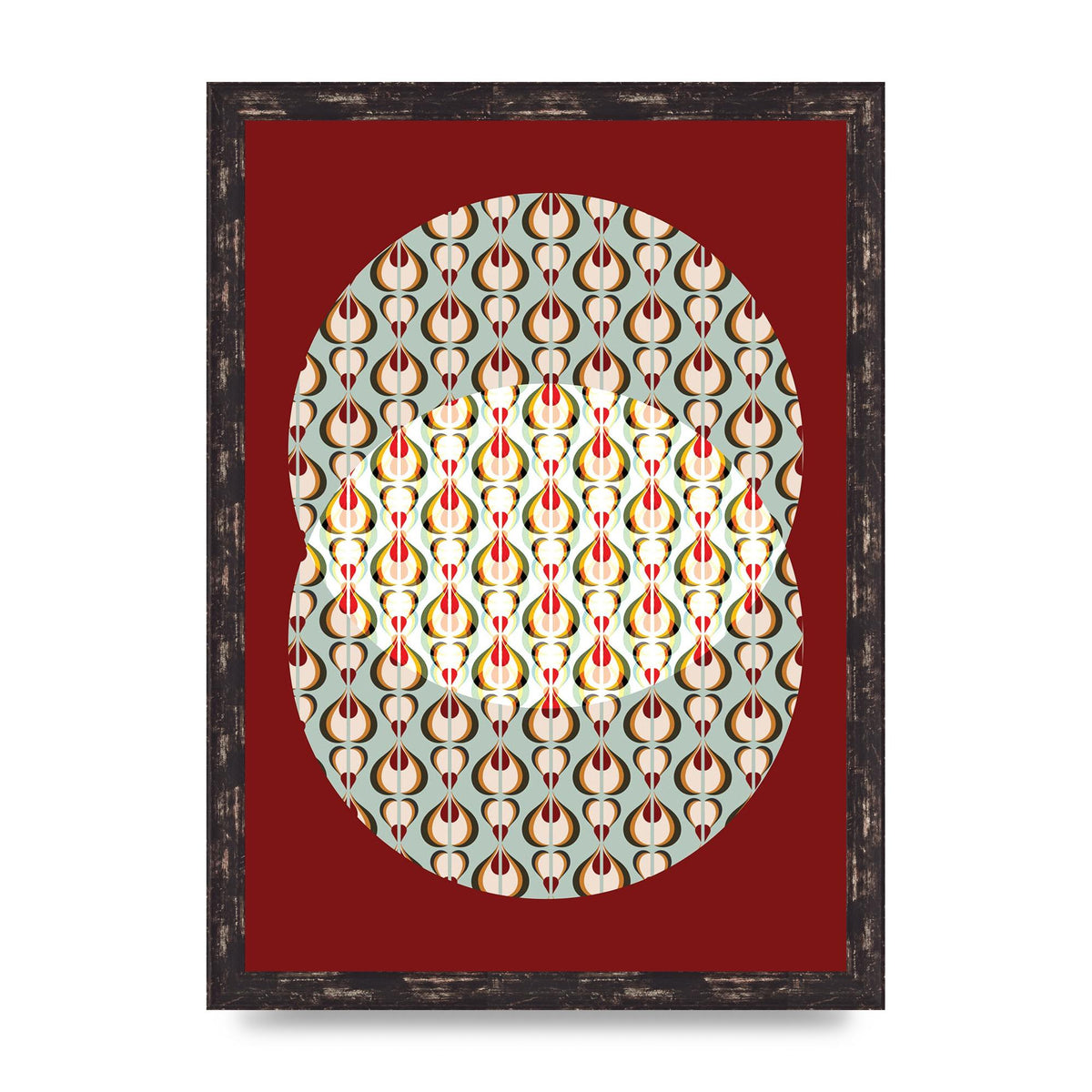 Red Blue Pattern Wall Art - A3 framed