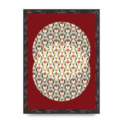 Red Blue Pattern Wall Art - A3 framed