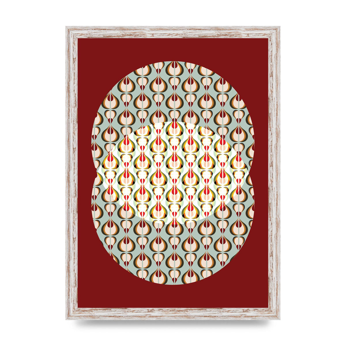 Red Blue Pattern Wall Art - A3 framed