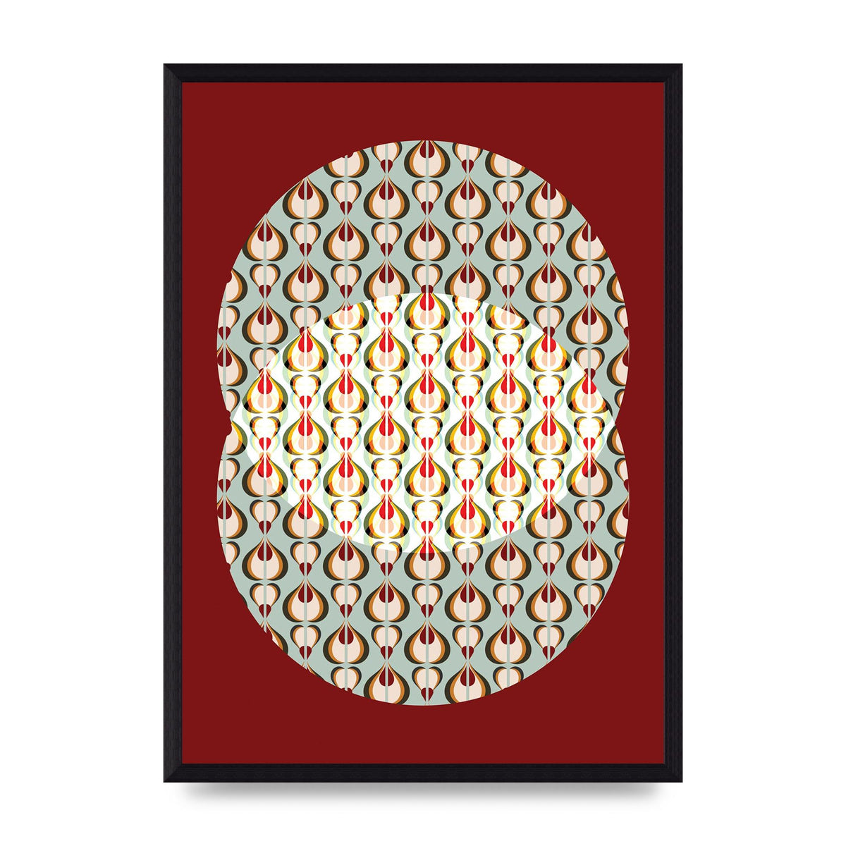 Red Blue Pattern Wall Art - A3 framed