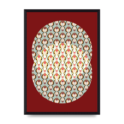 Red Blue Pattern Wall Art - A3 framed