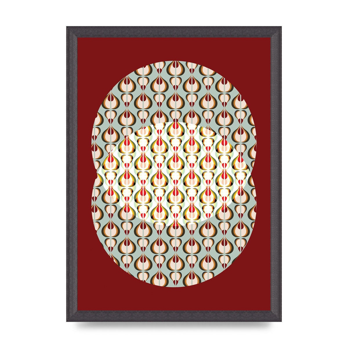 Red Blue Pattern Wall Art - A3 framed