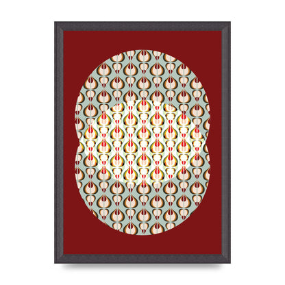 Red Blue Pattern Wall Art - A3 framed