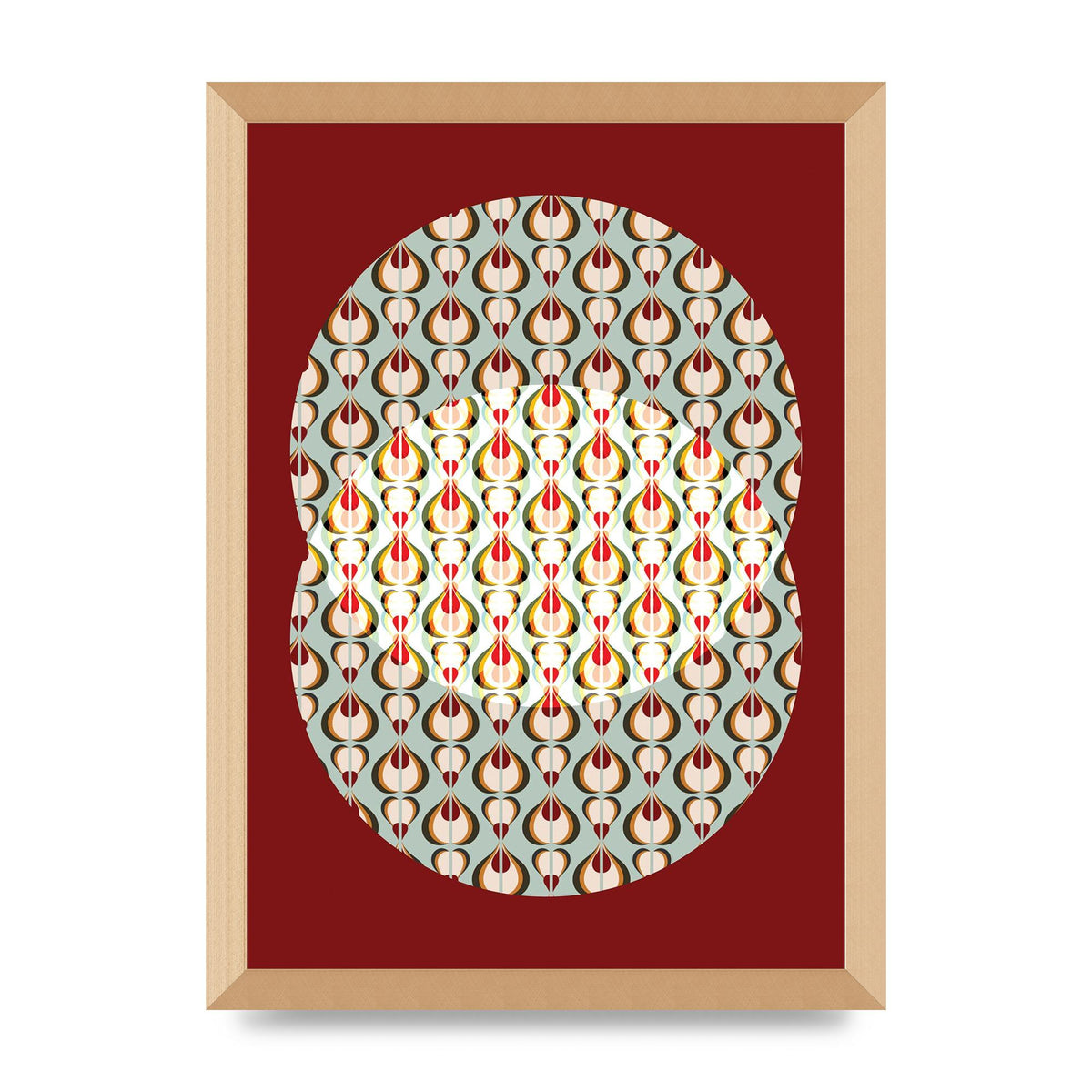 Red Blue Pattern Wall Art - A3 framed