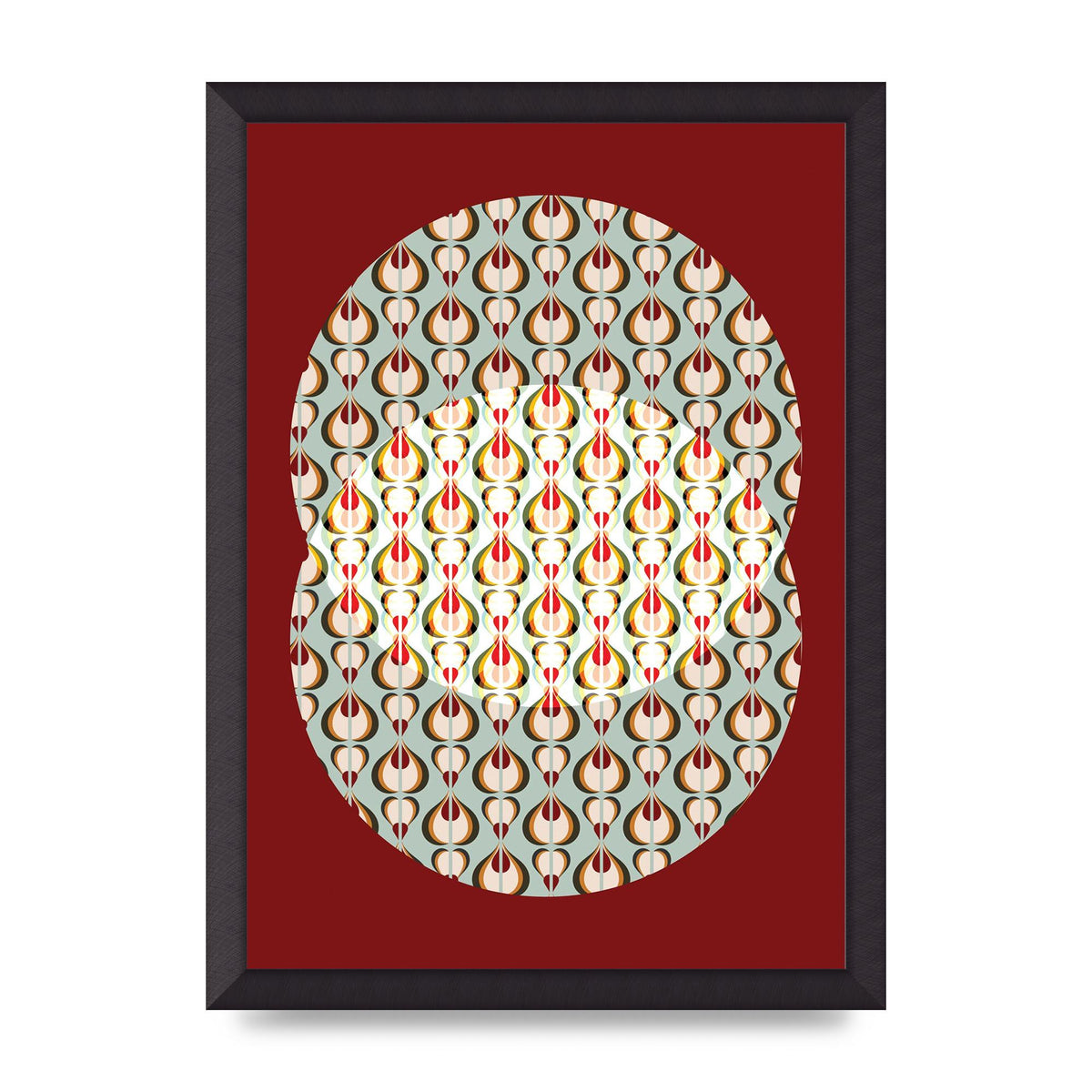 Red Blue Pattern Wall Art - A3 framed