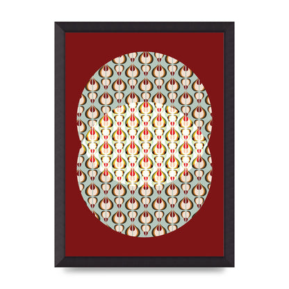Red Blue Pattern Wall Art - A3 framed