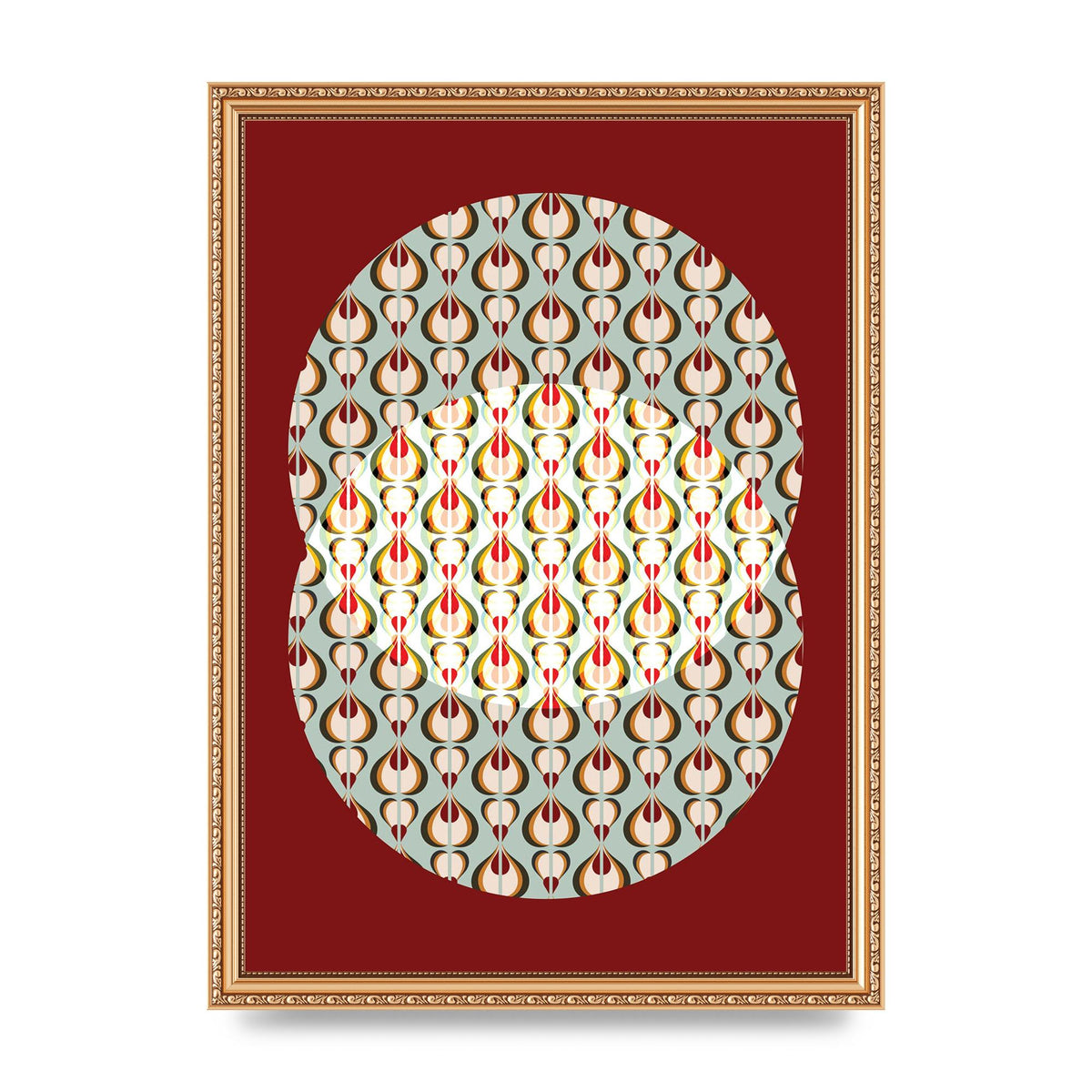 Red Blue Pattern Wall Art - A3 framed