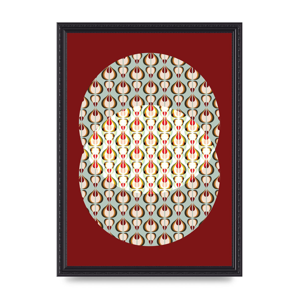 Red Blue Pattern Wall Art - A3 framed