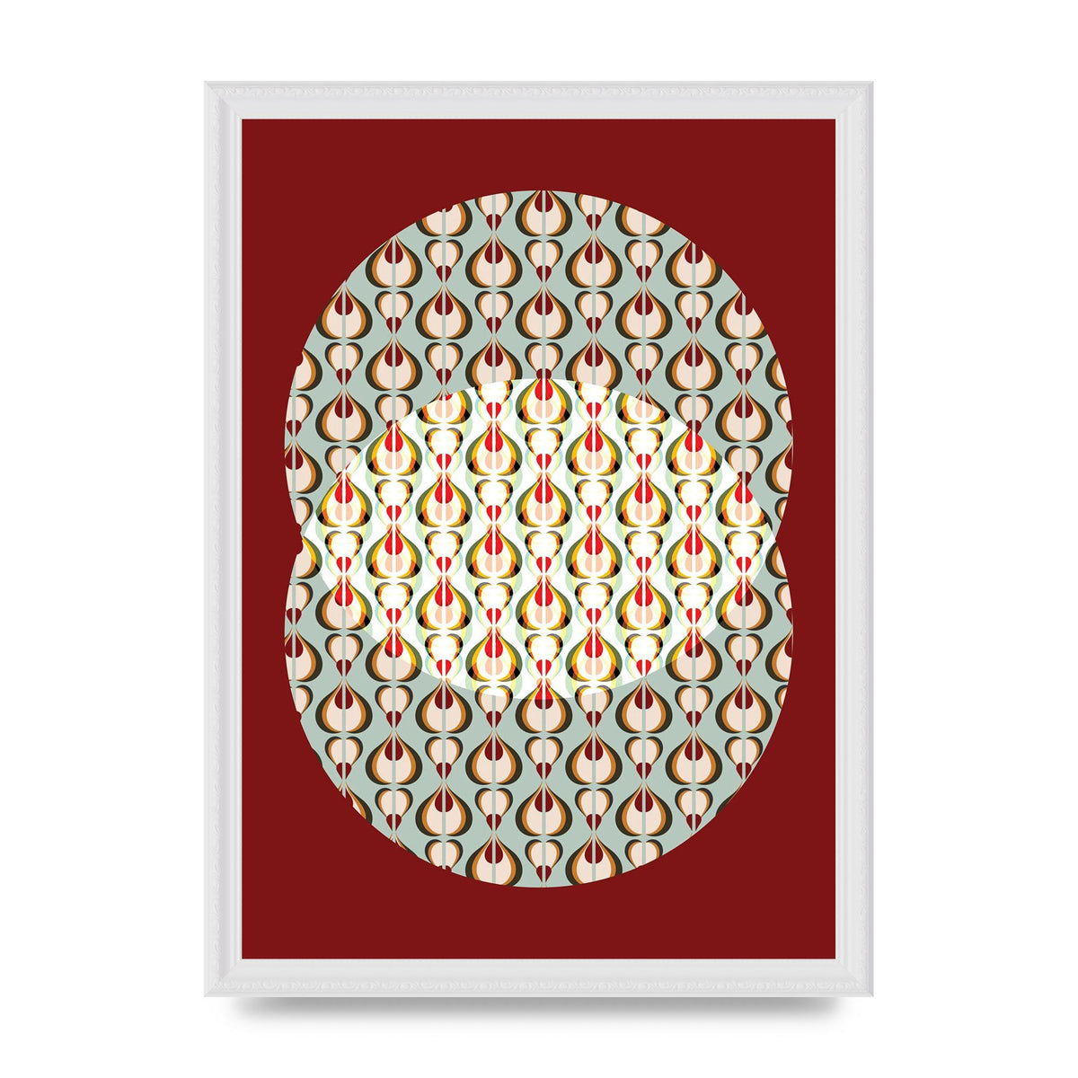 Red Blue Pattern Wall Art - A3 framed