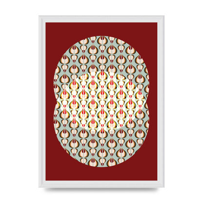 Red Blue Pattern Wall Art - A3 framed