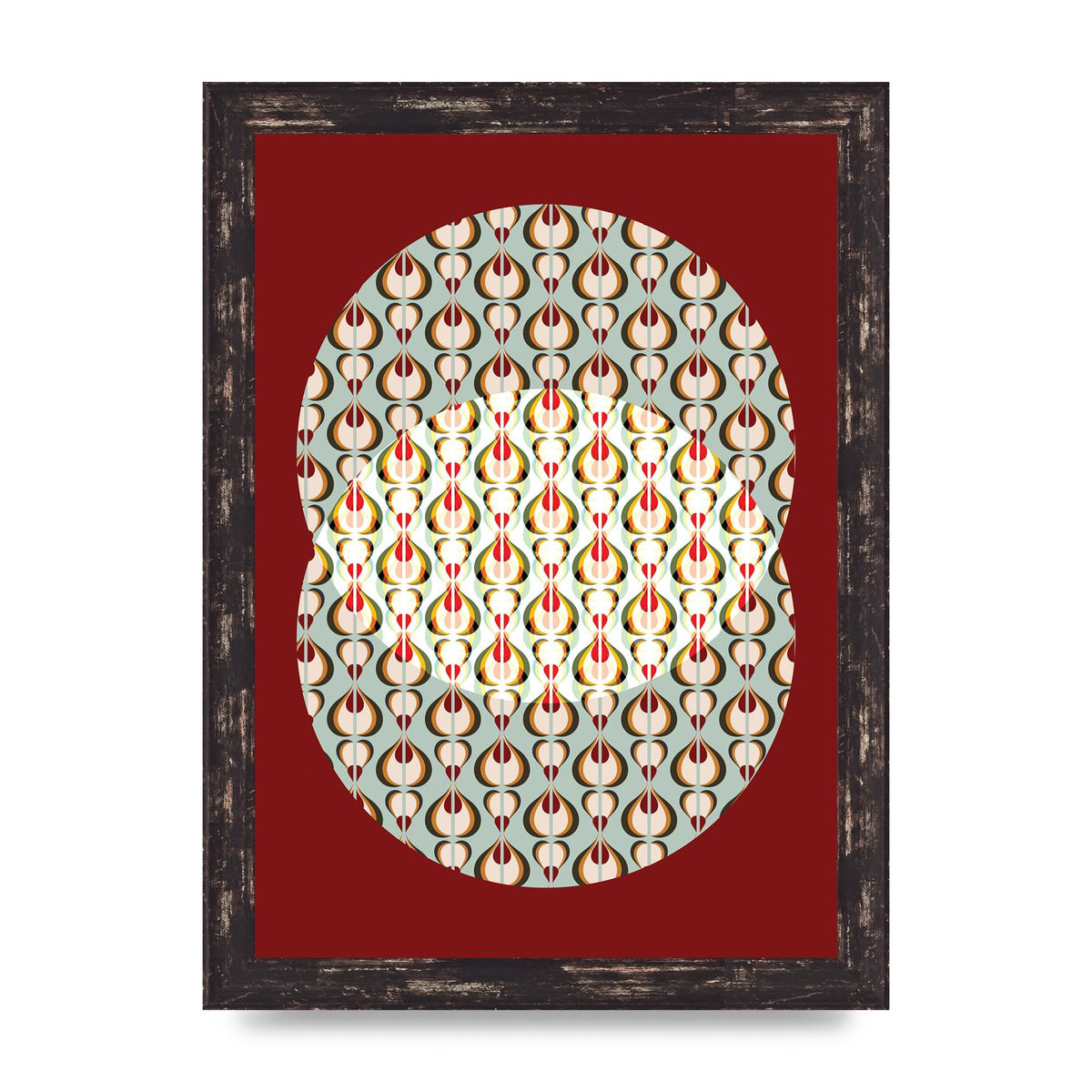 Red Blue Pattern Wall Art - A4 framed
