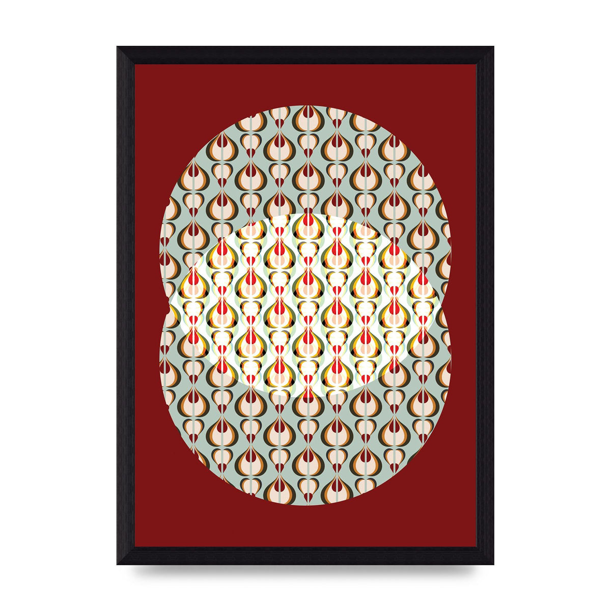 Red Blue Pattern Wall Art - A4 framed