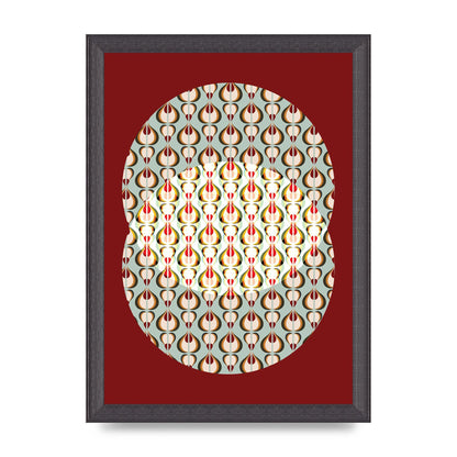 Red Blue Pattern Wall Art - A4 framed