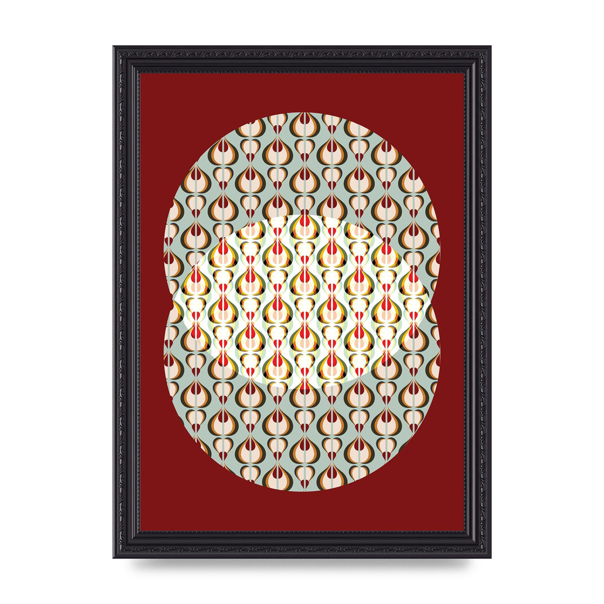 Red Blue Pattern Wall Art - A4 framed