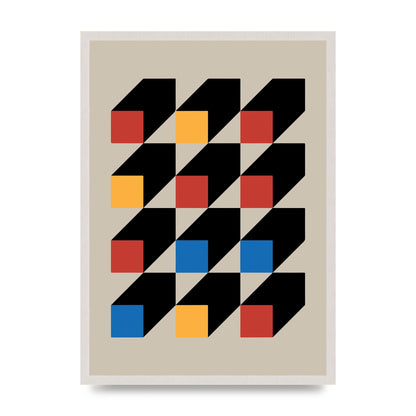 Bauhaus Inspired Block Colour One Printed Poster - A2 framed