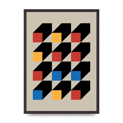 Bauhaus Inspired Block Colour One Printed Poster - A2 framed