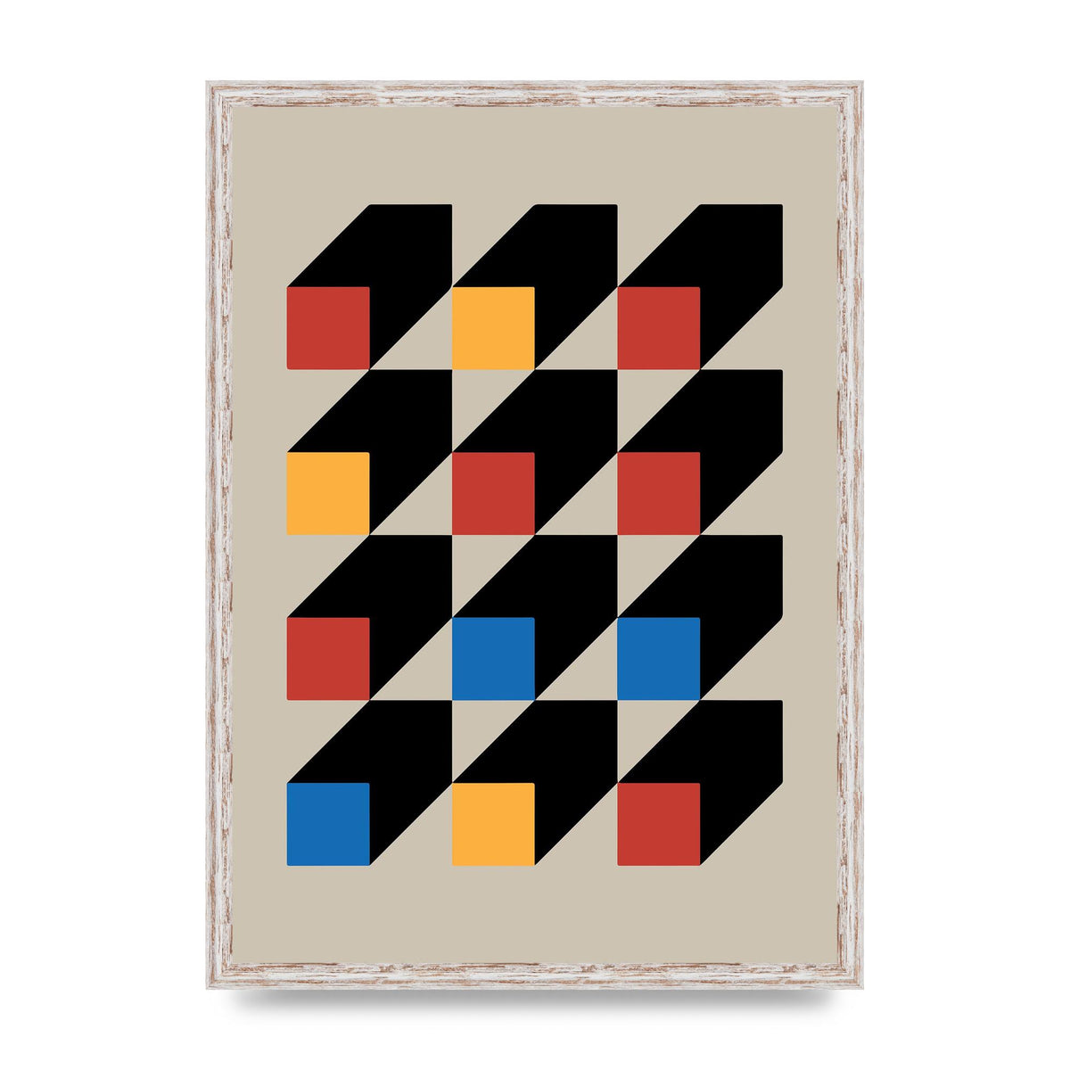 Bauhaus Inspired Block Colour One Printed Poster - A2 framed