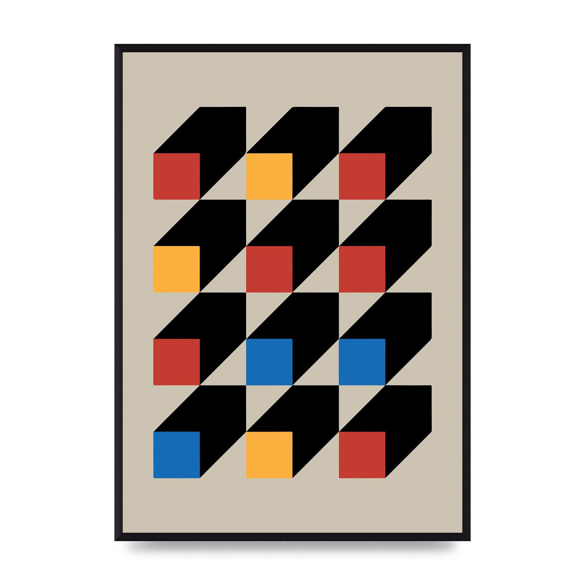 Bauhaus Inspired Block Colour One Printed Poster - A2 framed