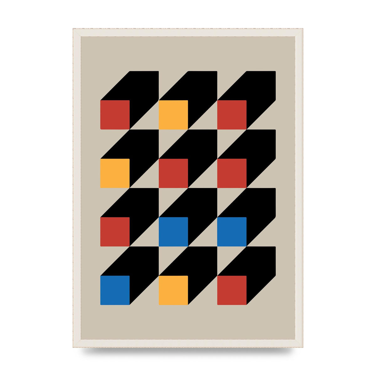 Bauhaus Inspired Block Colour One Printed Poster - A2 framed