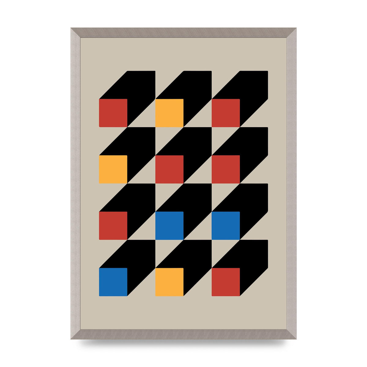 Bauhaus Inspired Block Colour One Printed Poster - A2 framed