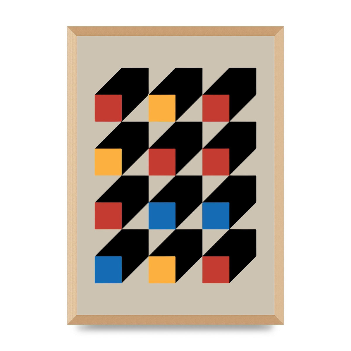 Bauhaus Inspired Block Colour One Printed Poster - A2 framed