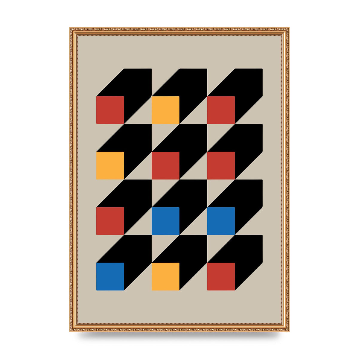 Bauhaus Inspired Block Colour One Printed Poster - A2 framed