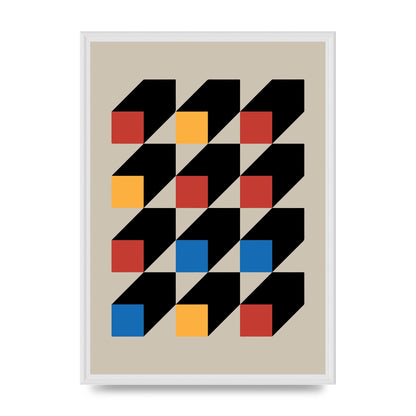 Bauhaus Inspired Block Colour One Printed Poster - A2 framed