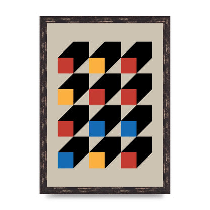 Bauhaus Inspired Block Colour One Printed Poster - A3 framed