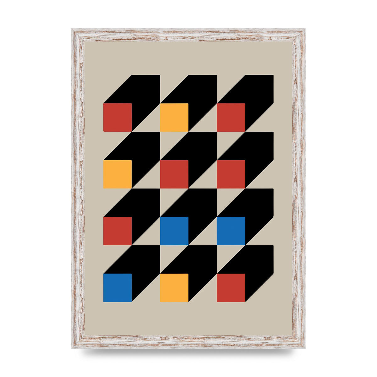 Bauhaus Inspired Block Colour One Printed Poster - A3 framed