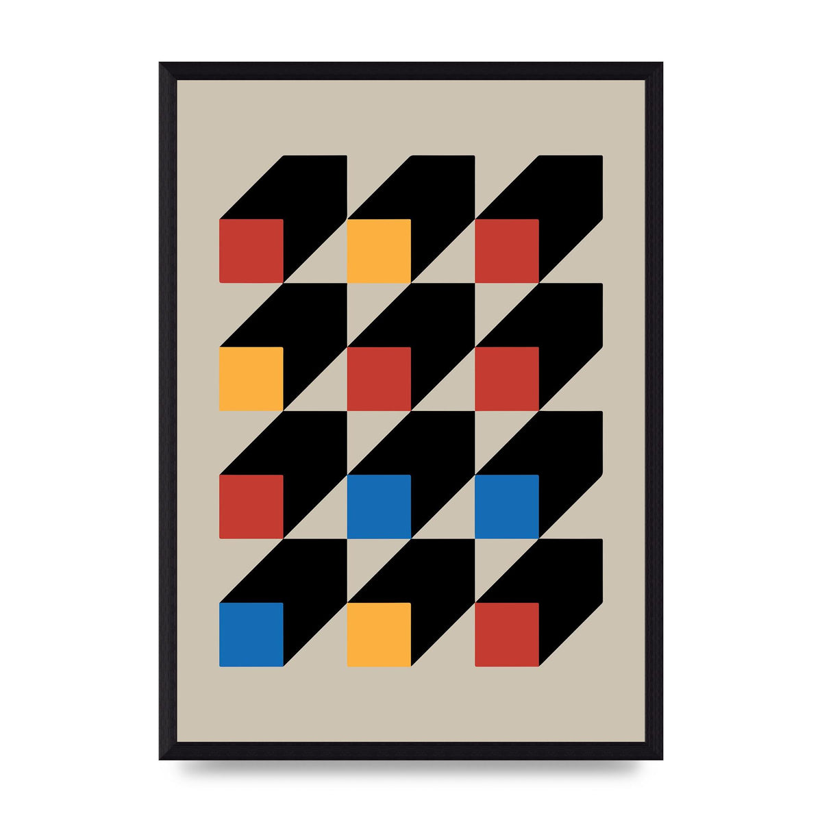 Bauhaus Inspired Block Colour One Printed Poster - A3 framed