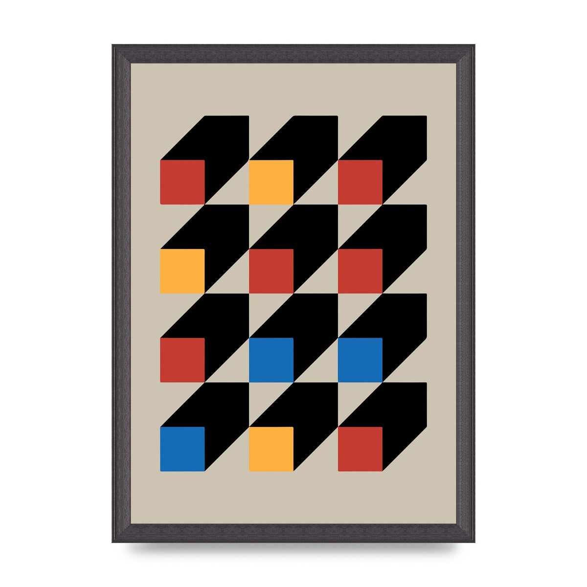 Bauhaus Inspired Block Colour One Printed Poster - A3 framed