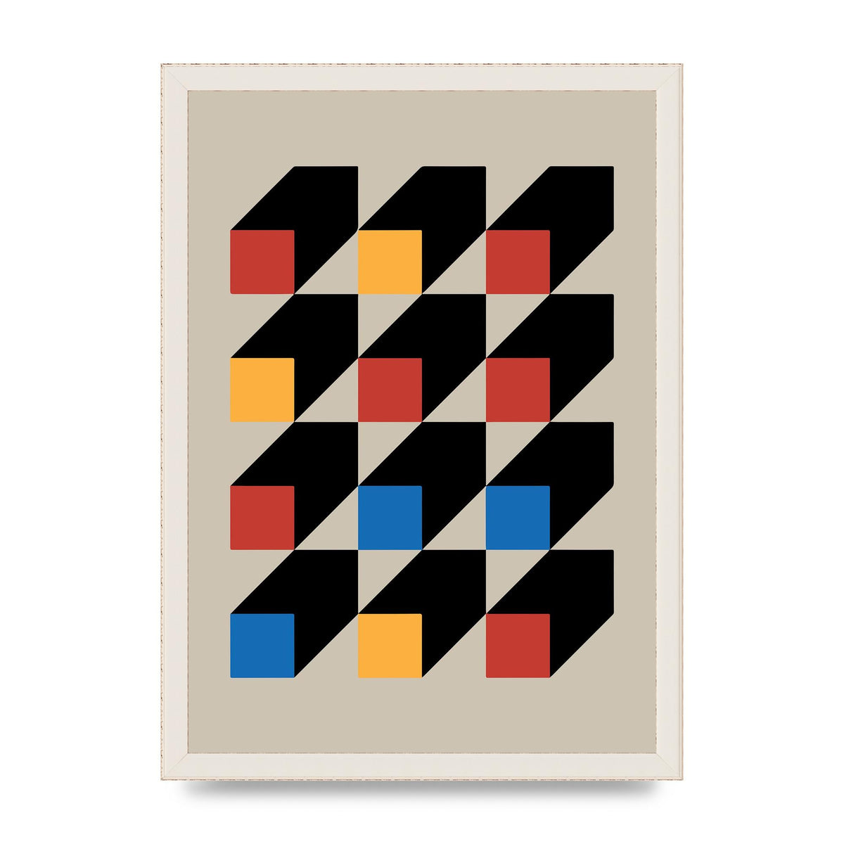 Bauhaus Inspired Block Colour One Printed Poster - A3 framed
