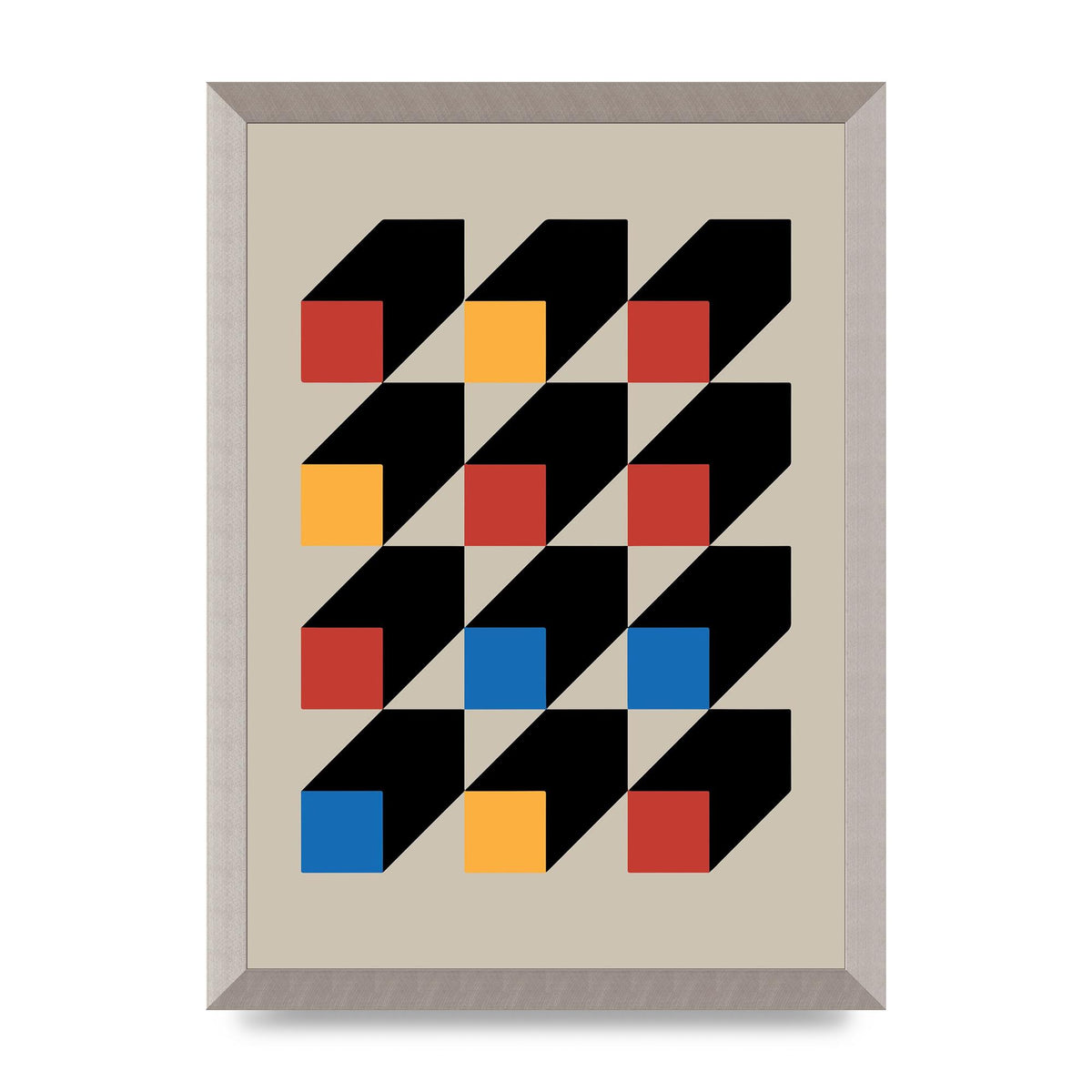Bauhaus Inspired Block Colour One Printed Poster - A3 framed