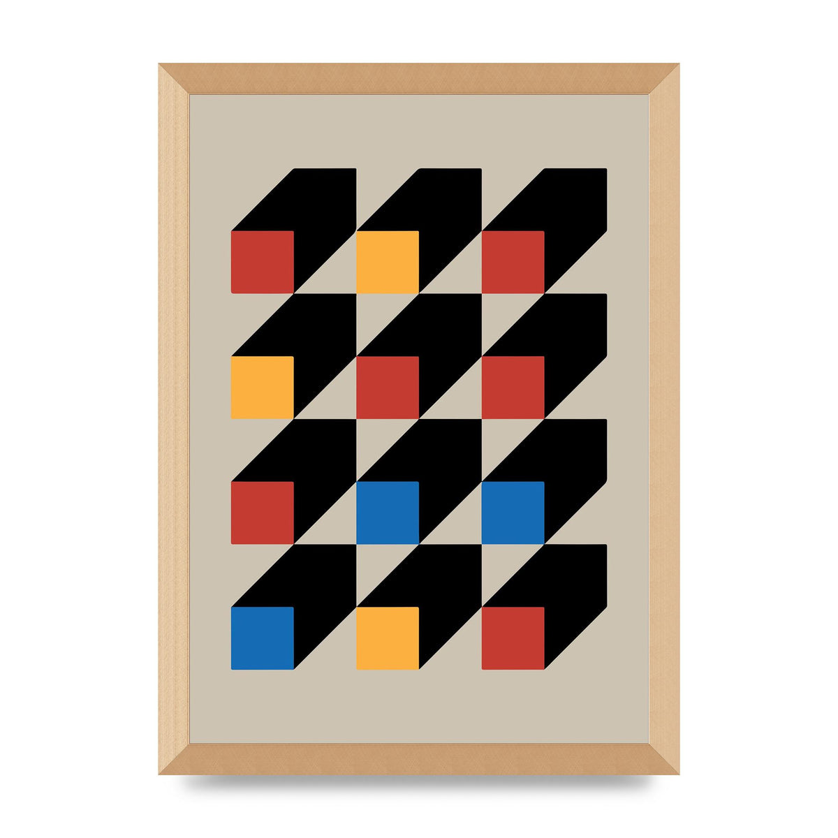 Bauhaus Inspired Block Colour One Printed Poster - A3 framed