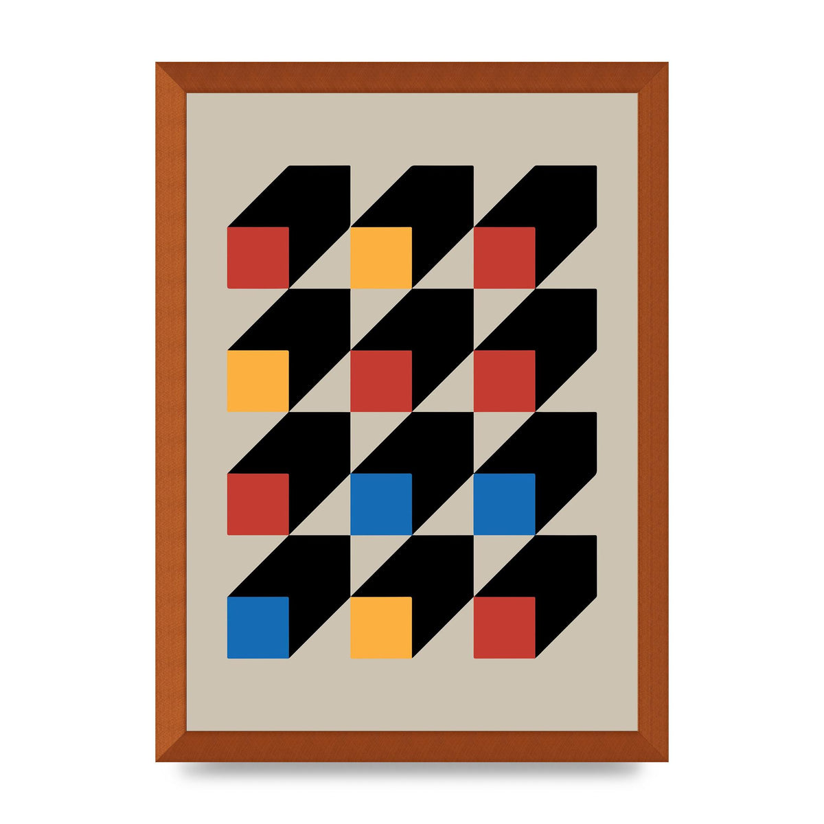 Bauhaus Inspired Block Colour One Printed Poster - A3 framed