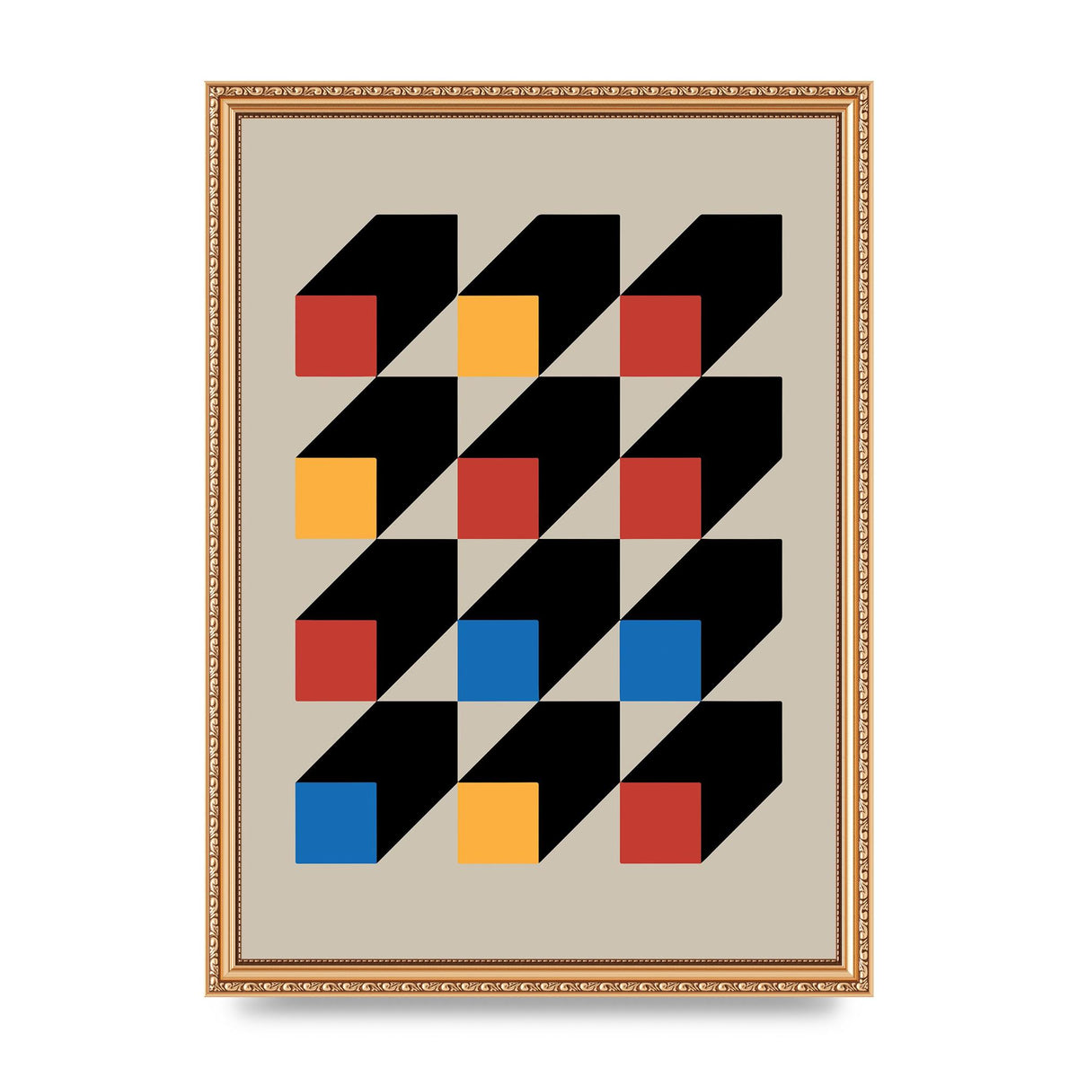 Bauhaus Inspired Block Colour One Printed Poster - A3 framed