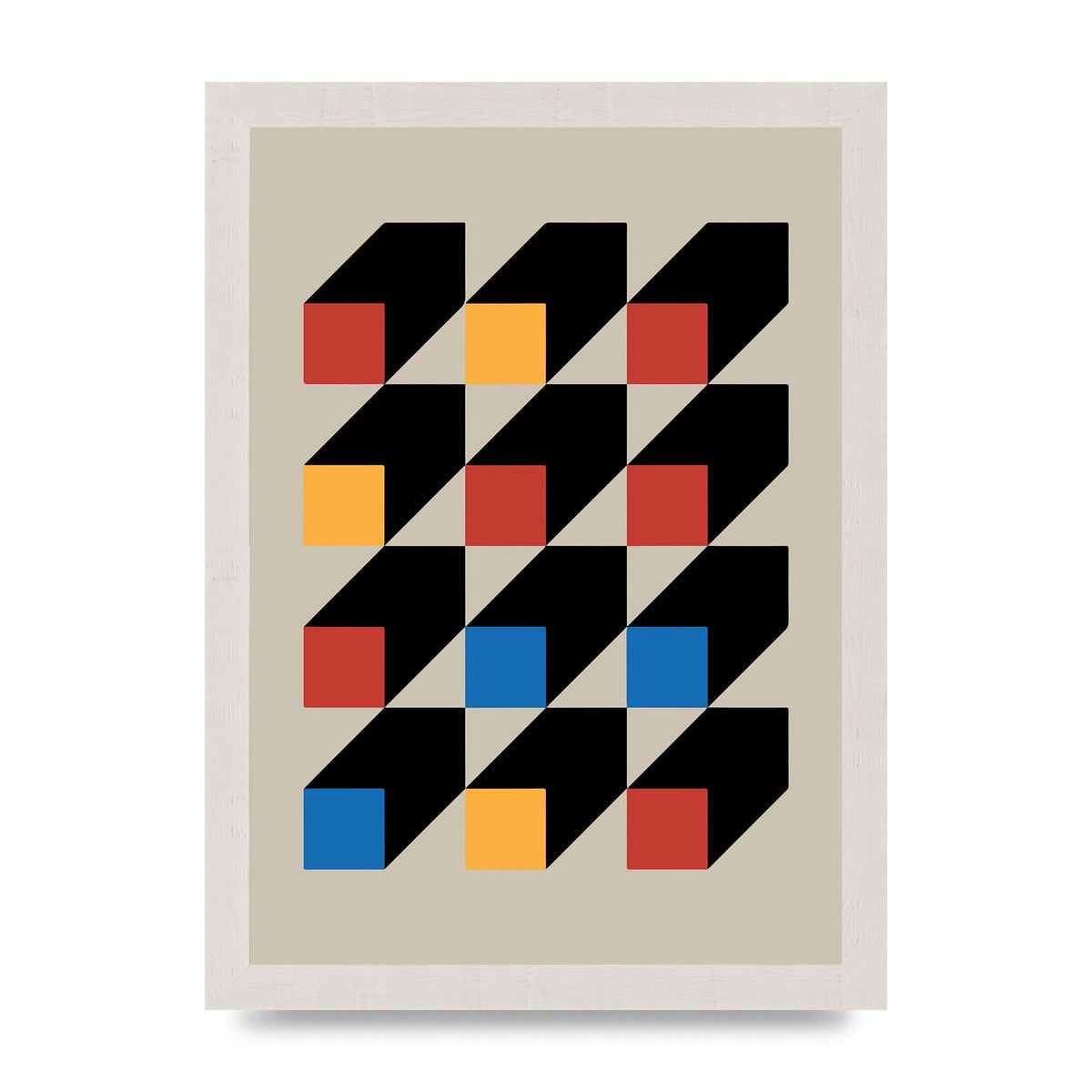 Bauhaus Inspired Block Colour One Printed Poster - A4 framed