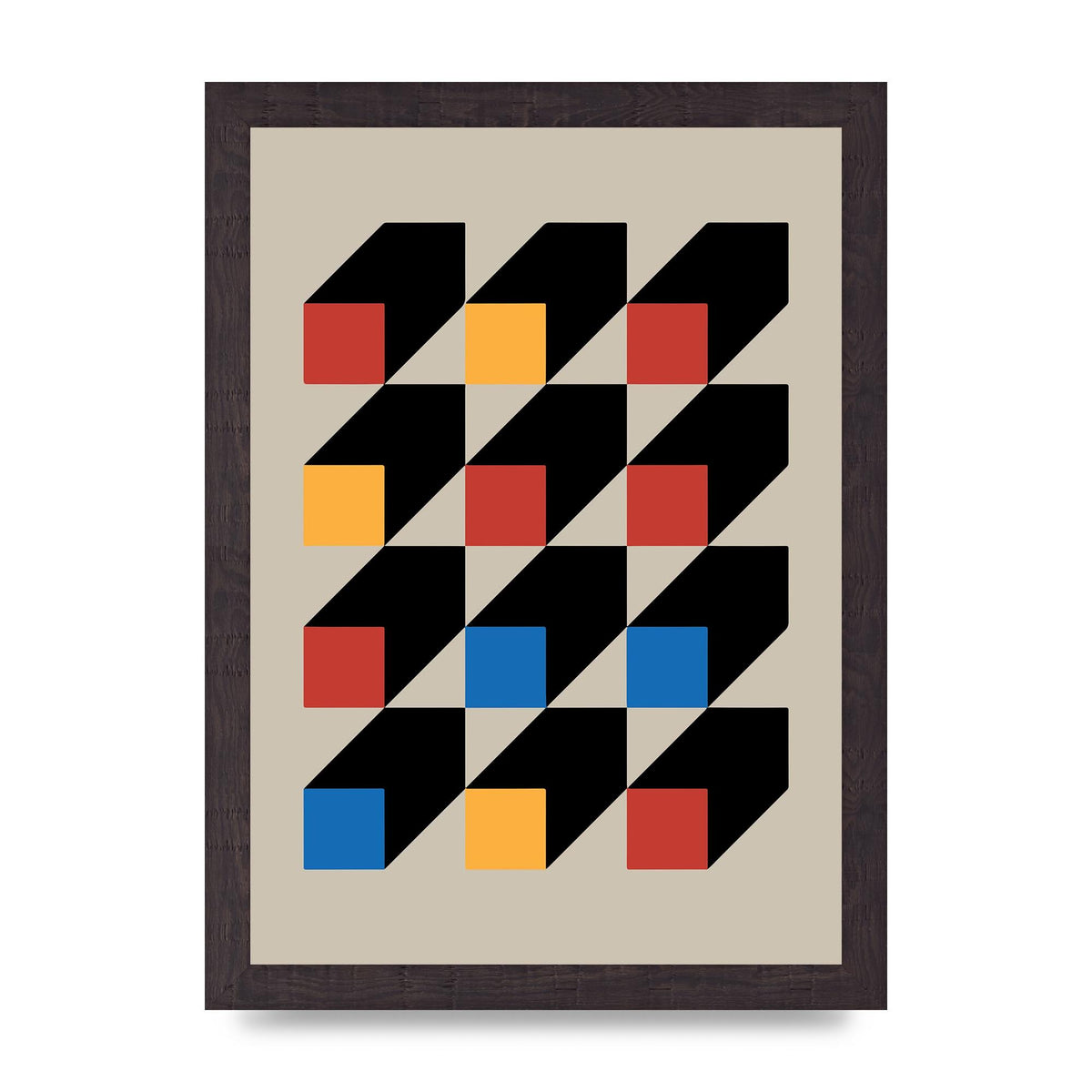 Bauhaus Inspired Block Colour One Printed Poster - A4 framed