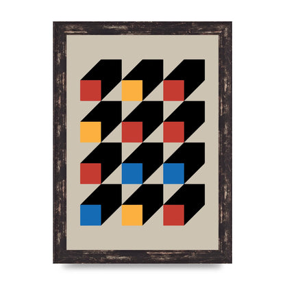Bauhaus Inspired Block Colour One Printed Poster - A4 framed