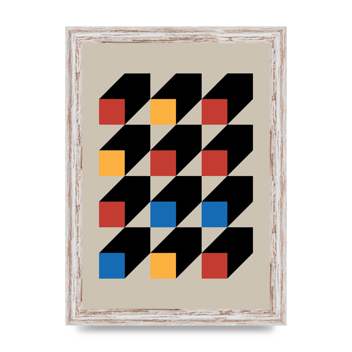 Bauhaus Inspired Block Colour One Printed Poster - A4 framed